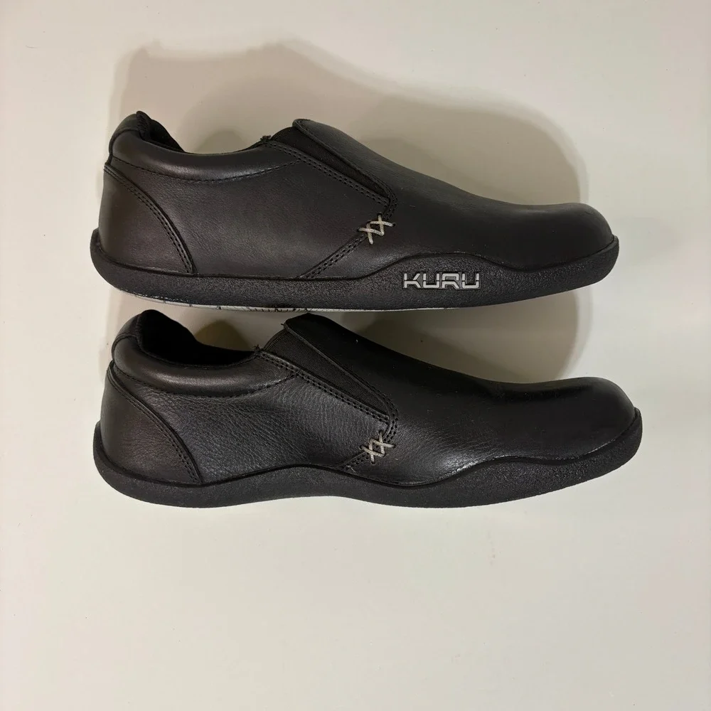 KURU Mens Kivi Leather Orthopedic Slip On Loafers 9.5W Black Work Comfort Shoes